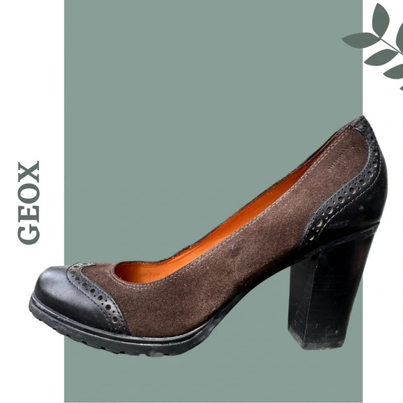 Geox Respira  Amphibiox Brown Leather/Suede Block Heel Mule Shoes Size 38 - Picture 2 of 12